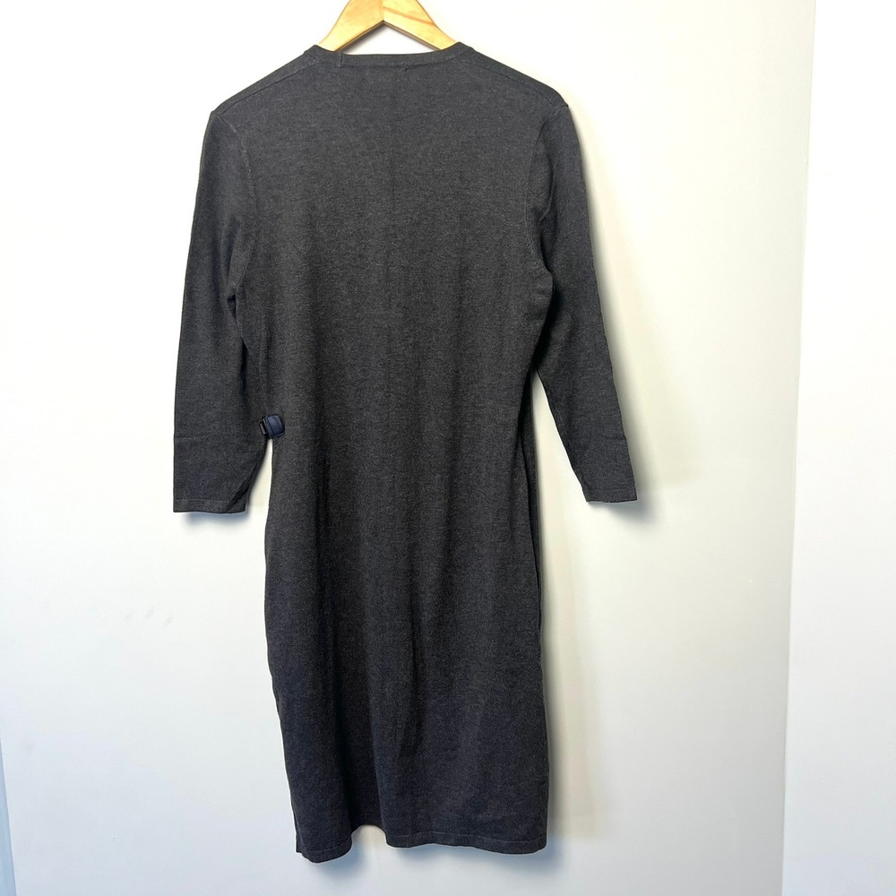 Calvin Klein Charcoal Gray Faux Wrap‎ Sweater Dress L Professional Minimalist - Picture 6 of 9